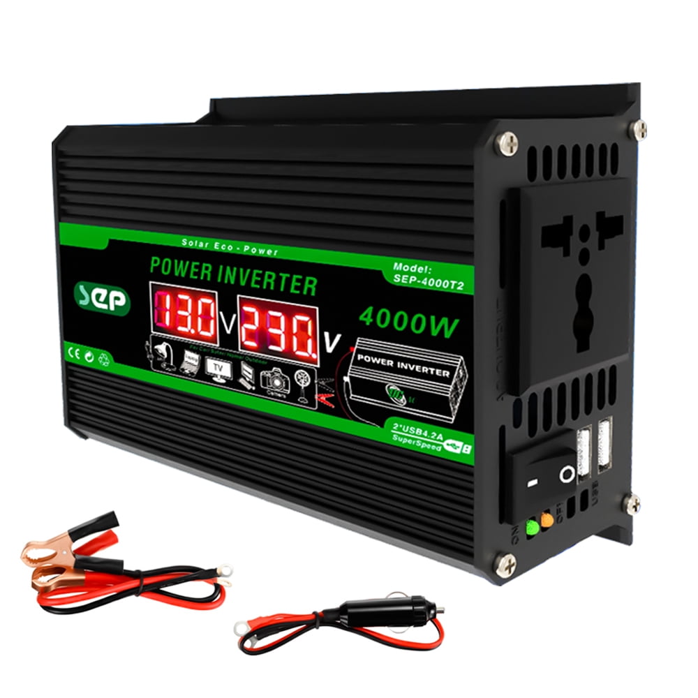 4000W Dual Digital LCD Display Solar Inverters DC 12V To AC 110V 220V Portable Power Bank Car Converter for Camping RV (12V-220V)