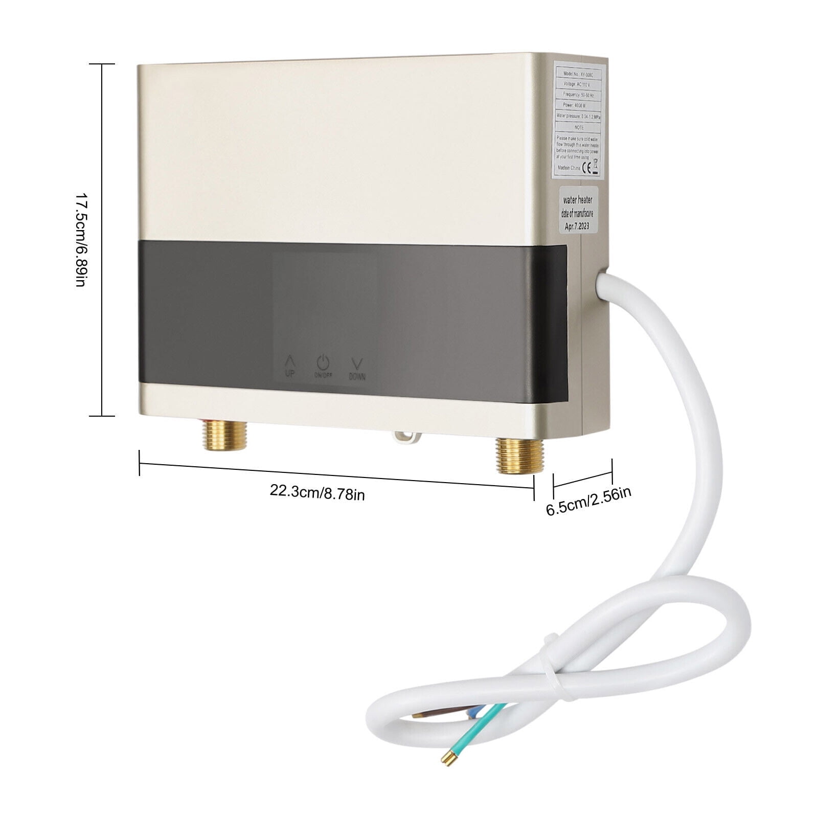 4000W Mini Electric Tankless Water Heater Electric Touch Display Screen Boiler Gold 22.3*17.5*6.5cm/8.7*6.8*2.5inch