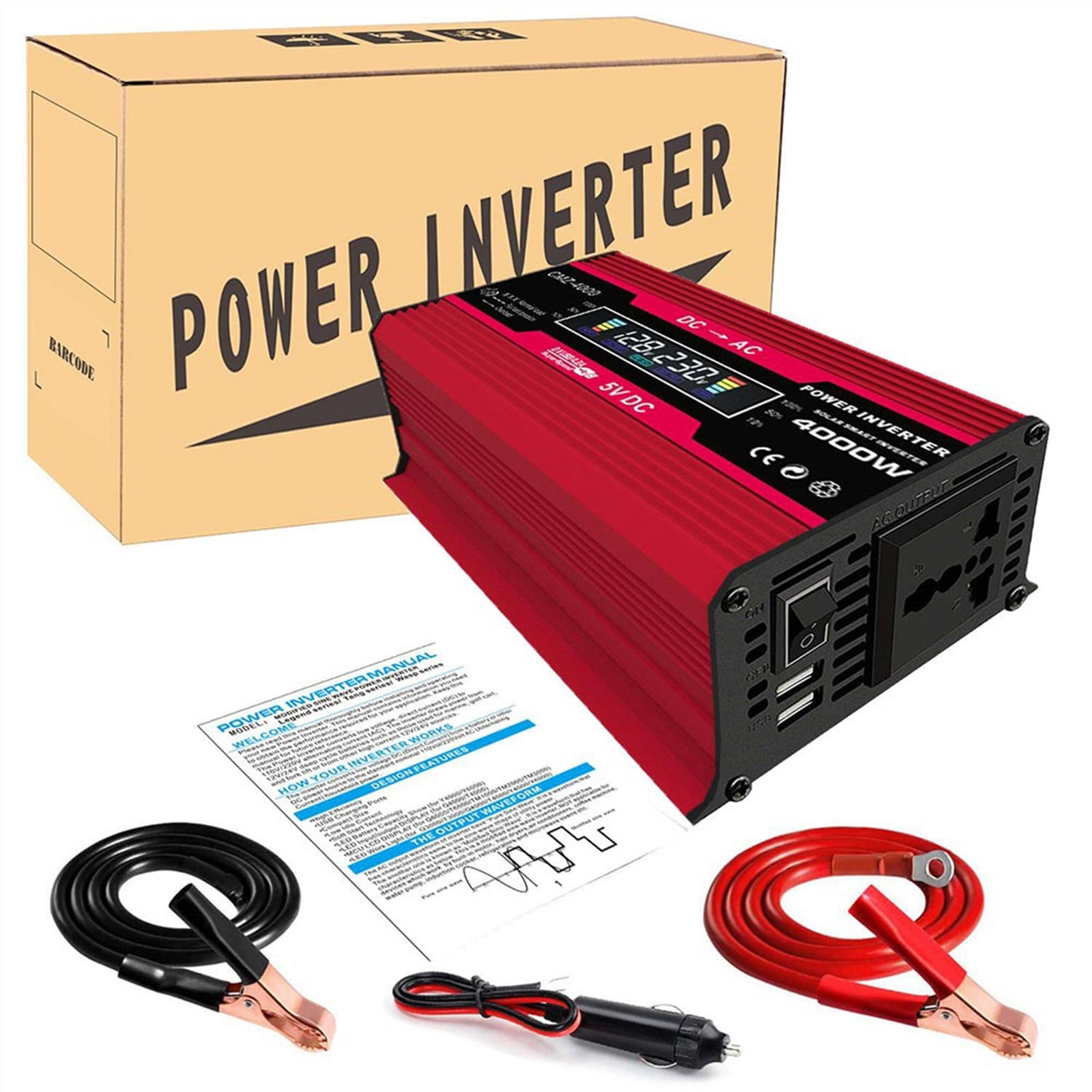 4000W Modified Sine Wave Power Inverter 12V 220 Sine Wave 12V To 220 For Home Converter Generator With LCD Charging Frequency Inverter ,Powerful Output