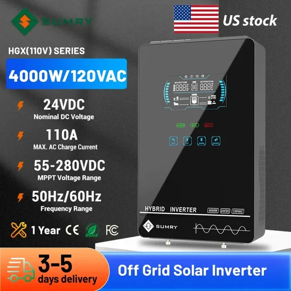 4000W Off Grid Hybrid Inverter 24V 140A 5600W MPPT Solar Charger Pure Sine Wave Inverter for Home 6.25 Inch LCD Display