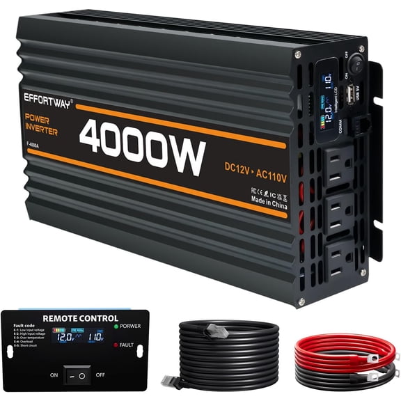 4000W Power Inverter, 12V DC to 110V/120V Modified Sine Wave Inverter with 3 AC Outlets, USB Port, Wired Remote Controller, for RV, Truck, Boat, Camping, Off-Grid