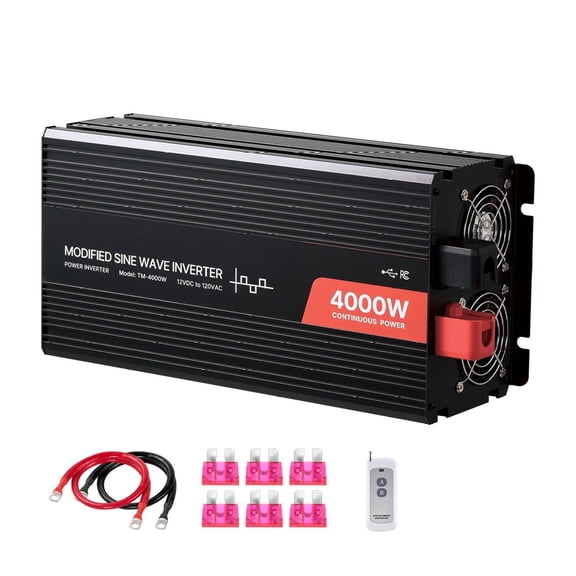4000W Power Inverter 12V to 120V AC, Modified Sine Wave Converter with LCD, Remote, USB & AC Outlets - for RV, Truck, Outdoor Use