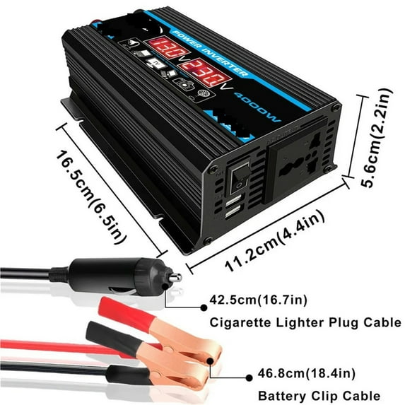 4000W Power Inverter 12V to 220/110 Solar/Car/Home Use, Pure Sine Wave for LED Display, Camping ,Easy to Operate