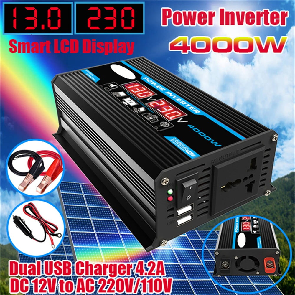 4000W Power Inverter DC 12V to AC 220V Car Sine Wave Converter Dual USB ...