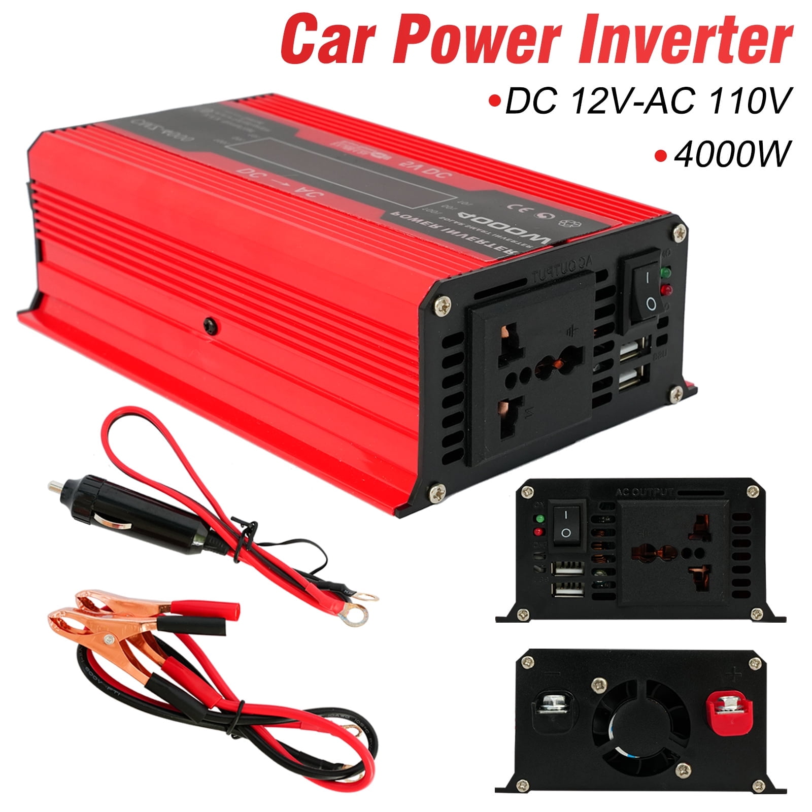 4000W Power Inverter, Pure Sine Wave Inverter DC 12V to AC 120V Car Inverter for RV Truck Car Solar System Travel Camping, 4.2A Fast Charging