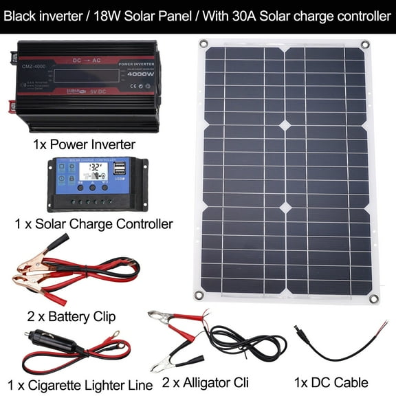 4000W Power Inverter with 18W Solar Panel Kit for Home and Camping