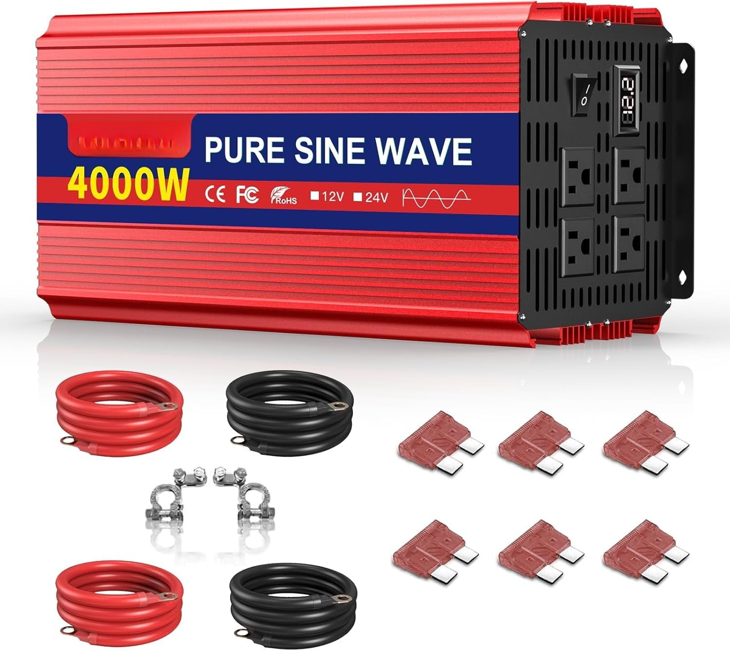 4000W Pure Sine Wave Inverter, 12V DC to 110V/120V AC Power Inverter ...