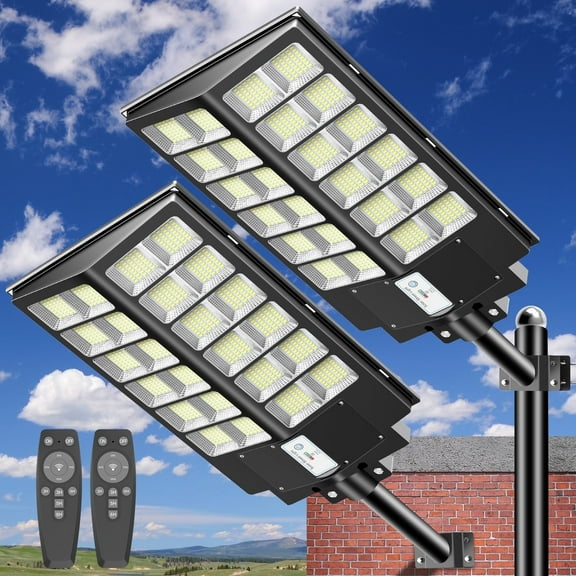 4000W Solar Street Light, 2 Pack, Dusk to Dawn Solar Flood Lights Outdoor Motion Sensor with Remote Control Arm Bracket for Parking Lot, Garage, Street
