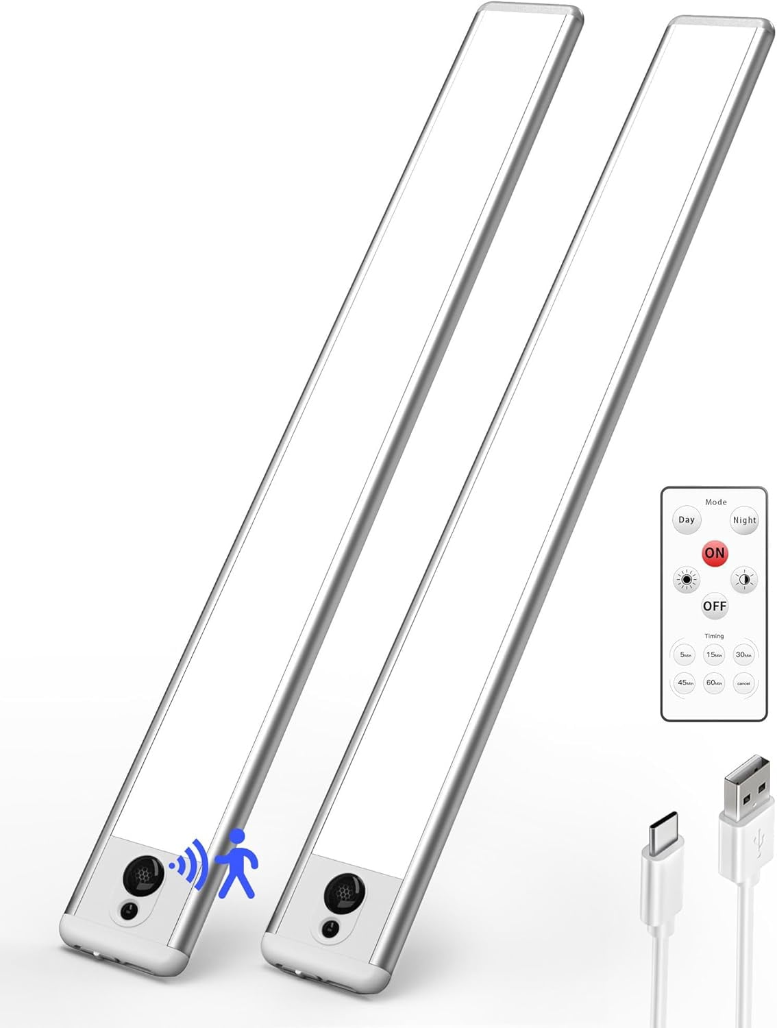 4000mAh Under Cabinet Lights, 14.5'' Motion Sensor Light Indoor Dimmable, LM 150 Rechargeable Closet Lights 5700K with Remote Control, Wireless Counter for Kitchen,Cabinet