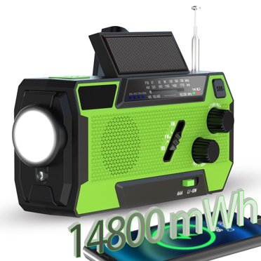 20000mAh Emergency Weather Radio - Solar Hand Crank, 2 Panels, 3 Charging, Flashlight, SOS, NOAA