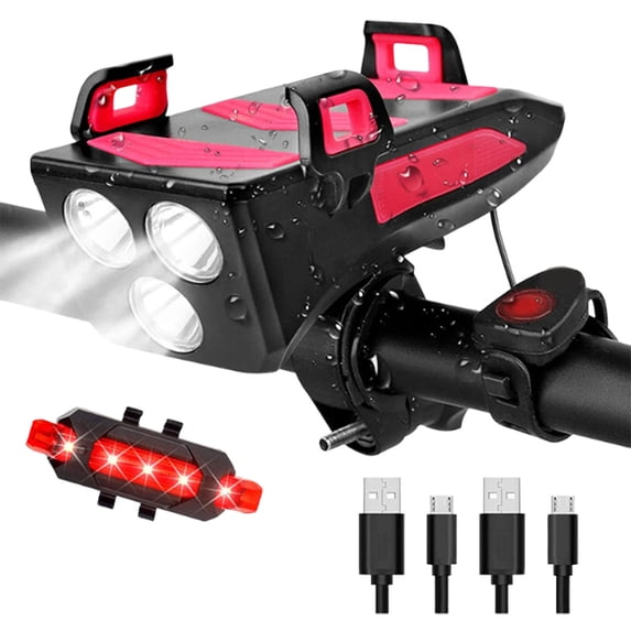 4000mAh LED Bike Light Set with Mobile Power & 130dB Horn, USB Rechargeable 3-LED Headlight, Waterproof Cycling Equipment for Night Safety & Outdoor Use