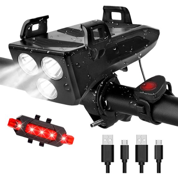 4000mAh LED Bike Light Set with Mobile Power & 130dB Horn, USB Rechargeable 3-LED Headlight, Waterproof Cycling Equipment for Night Safety & Outdoor Use