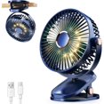 thumbnail image 1 of 4000mAh Portable Clip on Fan with LED Lights, Battery Operated USB Desk Fan,4 Speed Quiet Rechargeable Mini Table Fan, 360° Rotate Personal Cooling Fan for Home Office Stroller Camping Blue, 1 of 12