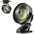thumbnail image 1 of 4000mAh Portable Clip on Fan with LED Lights, Battery Operated USB Desk Fan,4 Speed Quiet Rechargeable Mini Table Fan, 360° Rotate Personal Cooling Fan for Home Office Stroller Camping (Black), 1 of 6