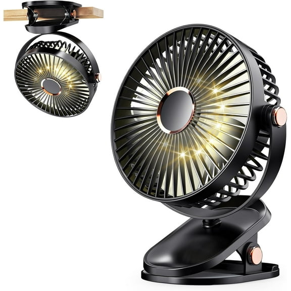 4000mAh Portable Clip on Fan with LED Lights, Battery Operated USB Desk Fan,4 Speed Quiet Rechargeable Mini Table Fan, 360° Rotate Personal Cooling Fan for Home Office Stroller Camping (Black)