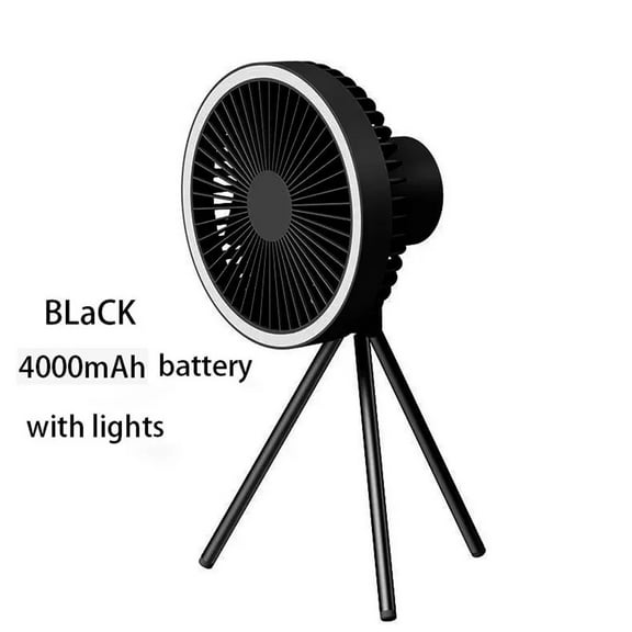 4000mAh Rechargeable Camping Fan with LED Light, Versatile Tripod Design for Indoor Outdoor Use, Portable Table & Ceiling Electric Fan,Black