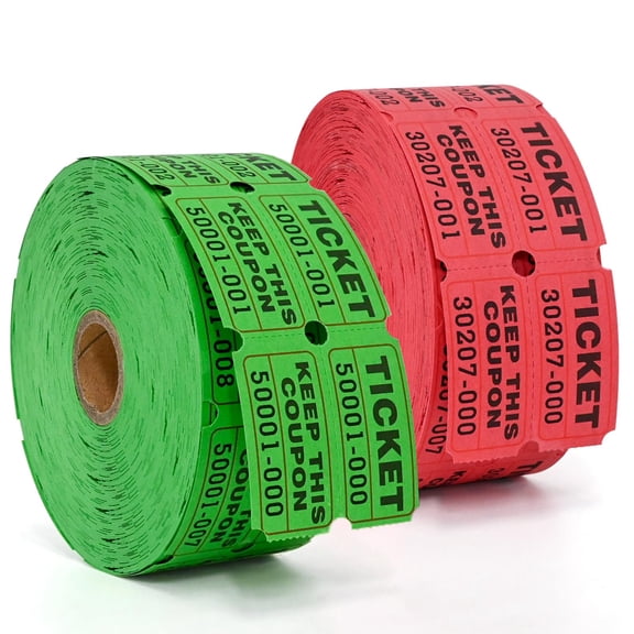 4000pcs (2000 Pairs) Raffle Tickets Double Roll  50/50 Stub With Consecutive Numbers For Events Carnivals Entry Class Reward Prizes - Green And Red