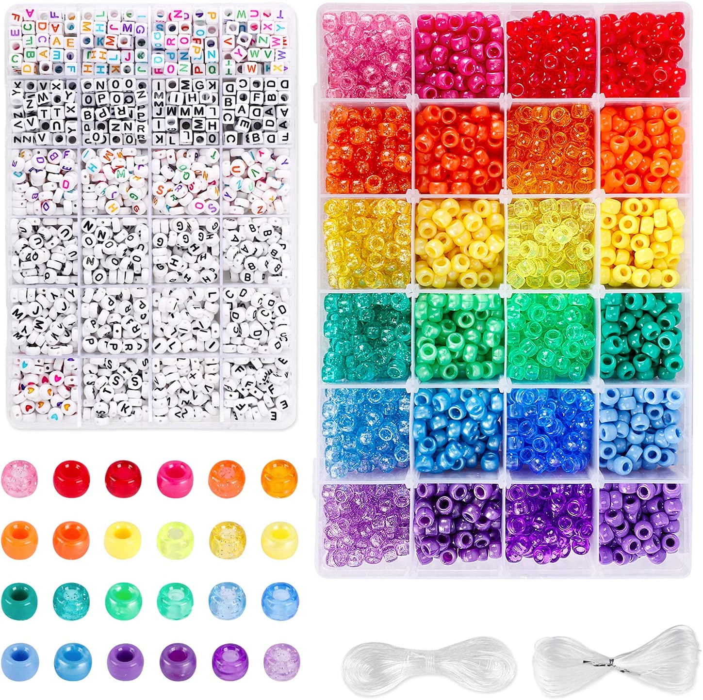 4000pcs Kandi Pony Beads Kit, Rainbow & Letter Beads with Elastic String