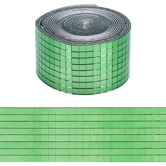 4000pcs Self-Adhesive Mosaic Tiles Green Glass Mirror Wall Sticker Rhinestone Trimming Sticker Reflective Ribbon