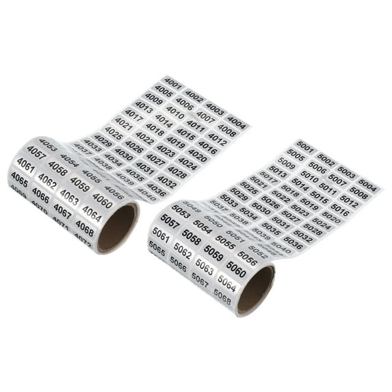 4001 to 5000, 5001 to 6000 Consecutive Number Stickers Inventory Label Black Numbers, Total 2000pcs