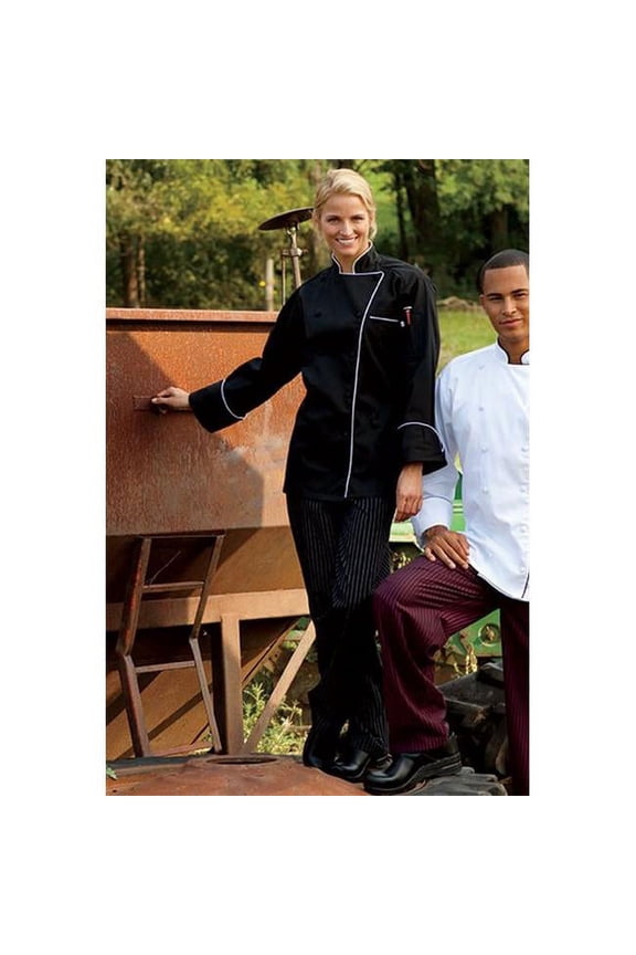 4003-3303 Yarn Dyed Baggy Chef Pant in Black and White Pinstripe - Medium