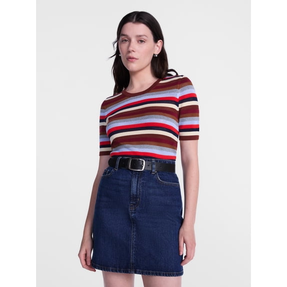 Scenario Women's Stripe Sweater with Short Sleeves, Sizes XS-XXXL