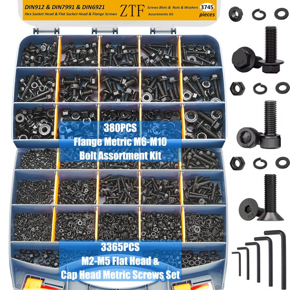 4005pcs Metric Screw Assortment M2 M3 M4 M5 Hex Cap Head & Flat Head Screws, Metric Nuts and Bolts Assortment Kit with Washers & Wrench – Assorted Screws for DIY, Electronics, 3D Printers