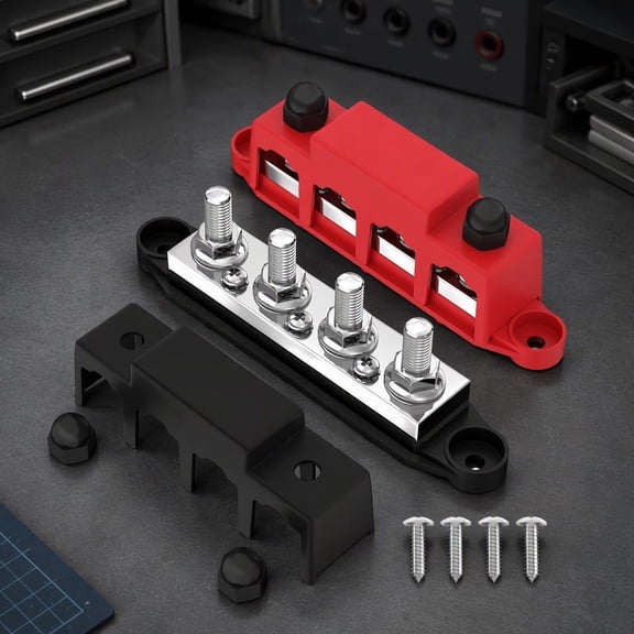 400A Bus Bar 12V Distribution with 4 x 3/8" Studs, Marine Copper Busbar Terminal for Car, Boat, Automotive, RV, Wiring - Negative & Positive