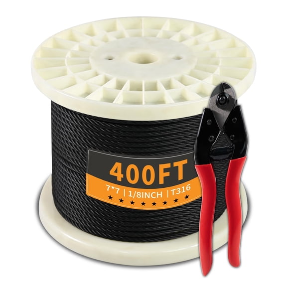 400FT 1/8" Black T316 Stainless Steel Wire Rope for Deck Railing DIY Balustrades