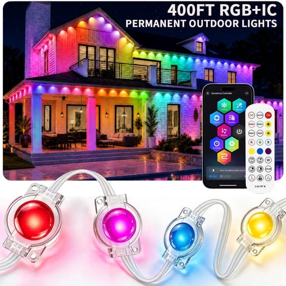 400FT Permanent Outdoor Lights, RGB+IC Outdoor Eave Light