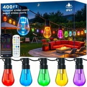 400FT RGB Outdoor String Lights, +IC Outside Light Dimmable Shatterproof LED Bulbs, IP67 Waterproof Chasing Effect Lighting DreamColor Patio Strip Lights for Backyard, Balcony, Outdoor Living