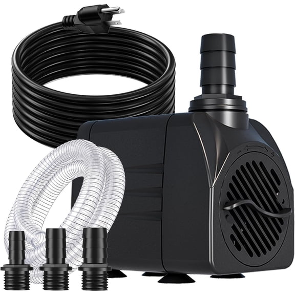 400GPH Submersible Water Pump, 10ft Power Cord, 25W with Tubing & Overheat Protection, Ultra Quiet Pump for Aquarium, Fish , Outdoor Pond, Garden Fountain and Hydroponic Systems