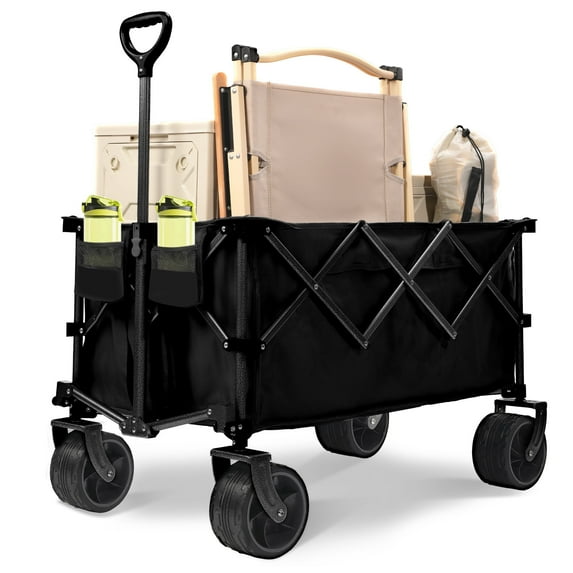 CASEMIOL 400L Collapsible Wagon for Camping & Garden, Heavy Duty Folding Wagon Cart with Big Wheels, Large Capacity Foldable Wagon for Outdoor Gear & Sports Events