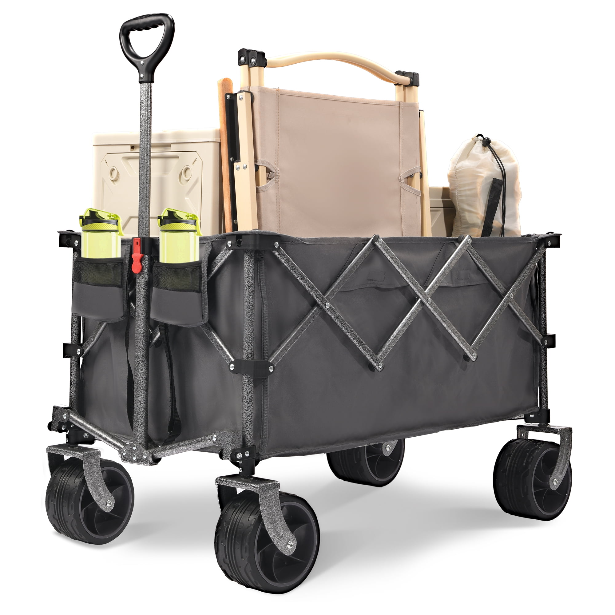 400L Collapsible Wagon, Folding Wagon Cart, Beach Wagon with Big Wheels, 450LB Heavy Duty Foldable Wagon, Large Capacity Wagon for Camping, Sports, Garden, Baseball