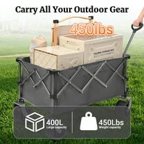 400L Collapsible Wagon, Heavy-Duty Folding Cart with All-Terrain Wheels, 450LB Capacity, Portable Beach Wagon for Camping, Sports, Garden, Gray