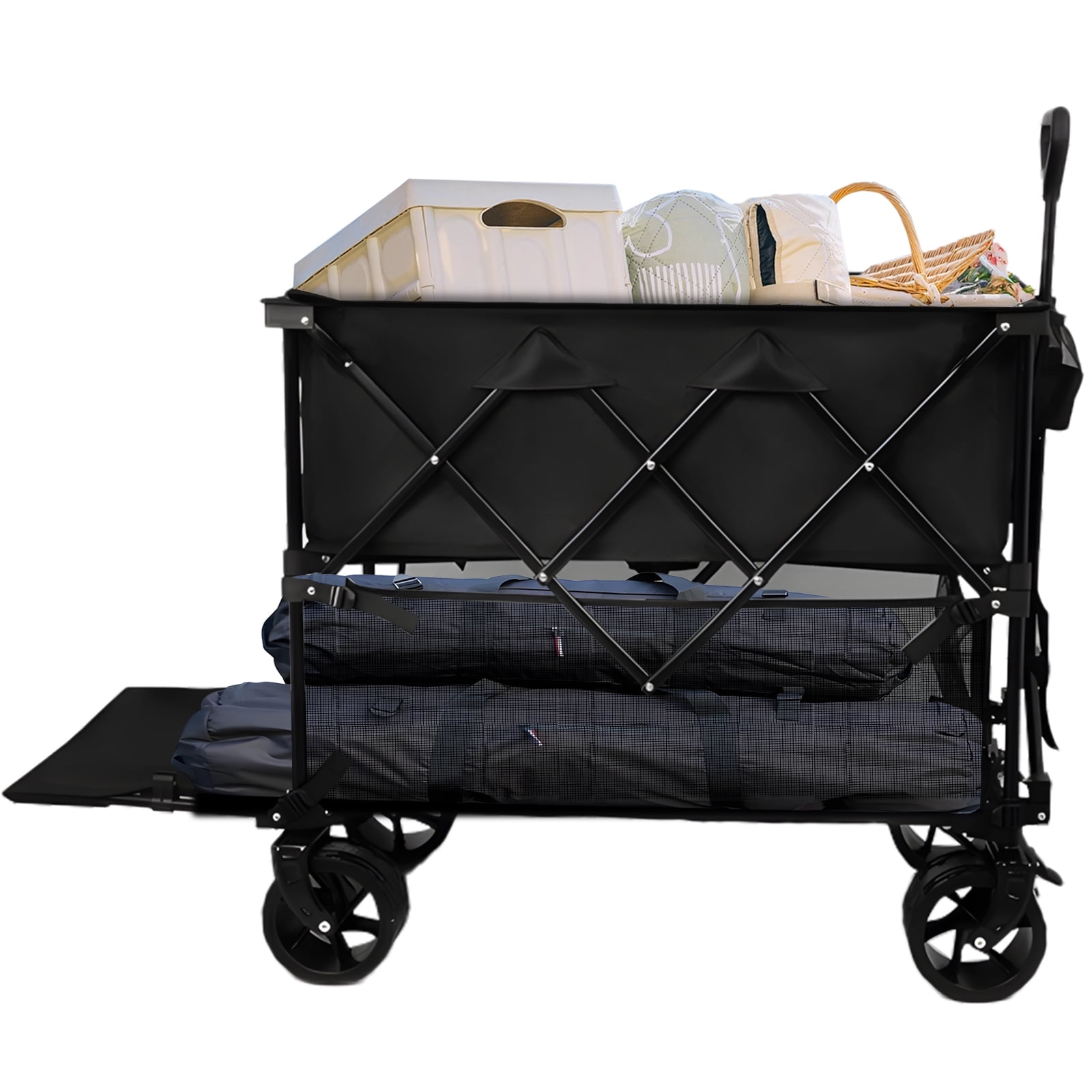 400L Double Decker Wagon Large Capacity Folding  with Brakes 450lbs Heavy Duty Collapsible Cart, All-Terrain Big Wheels for Camping, Sports, Shopping