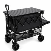 400L Heavy Duty Folding Double Decker Wagon with Table, Collapsible Utility Wagon with 360  All-Terrain Wheels, 600Lbs Camping Portable Outdoor Wagon with Tailgate for Picnic, Beach