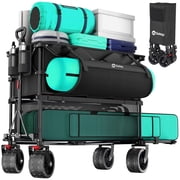 Sekey 400L Folding Double Decker Wagon with Brakes, 50" Extender, 500lbs Heavy-Duty Cart, All-Terrain Wheels,Black