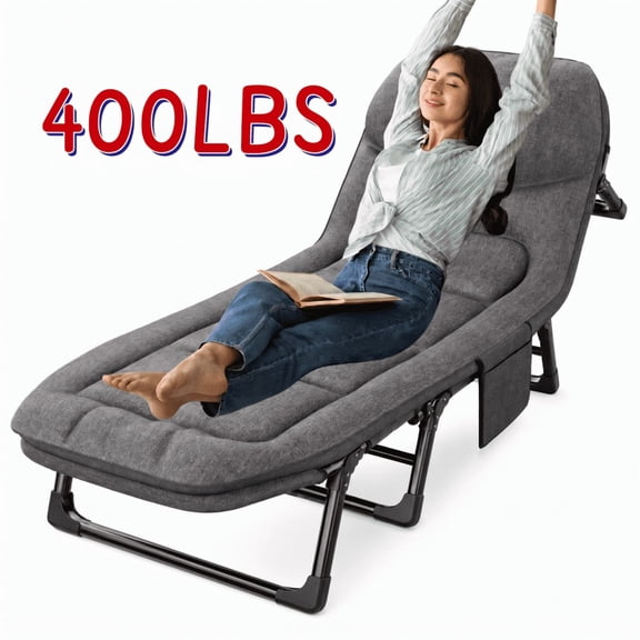 400LBS,8-Leg Heavy-Duty Folding Camping Cot, Padded Portable Lounge Chair with Adjustable Recline, for Camping, Office, Patio, Beach, Indoor/Outdoor Use