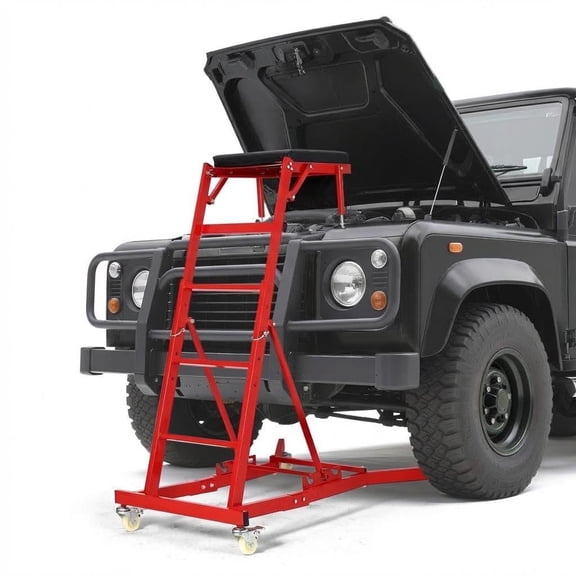 400LBS Adjustable Mechanic Creeper, Lock Wheel Repair Board with Tool Pouch, Stretchable Garage Maintenance Seat, Red Top