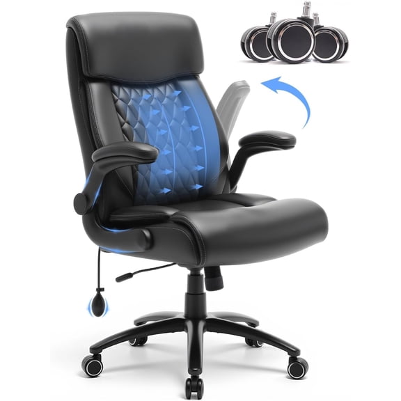 400LBS Big and Tall Office Chair, Heavy Duty Office Desk Chair with Padded Flip-Up Arms, Adjustable Lumbar Support & Tilt Lock, High Back Ergonomic Executive Computer Chair for Work & Study