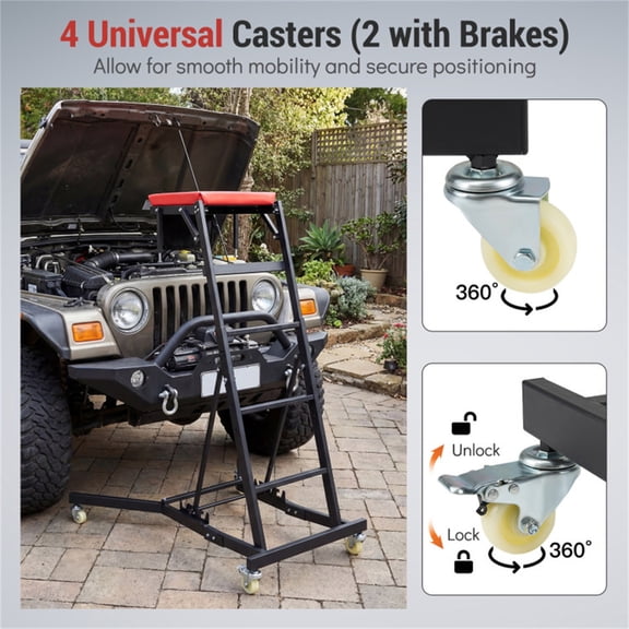400LBS Capacity Topside Creeper 69In Height Adjustable 4 Level Foldable Automotive Engine Mechanic Tool 52Lbs Metal Frame PU Leather Cushion 4 Casters 2 Brakes Garage Workshop And For SUV Truck Van