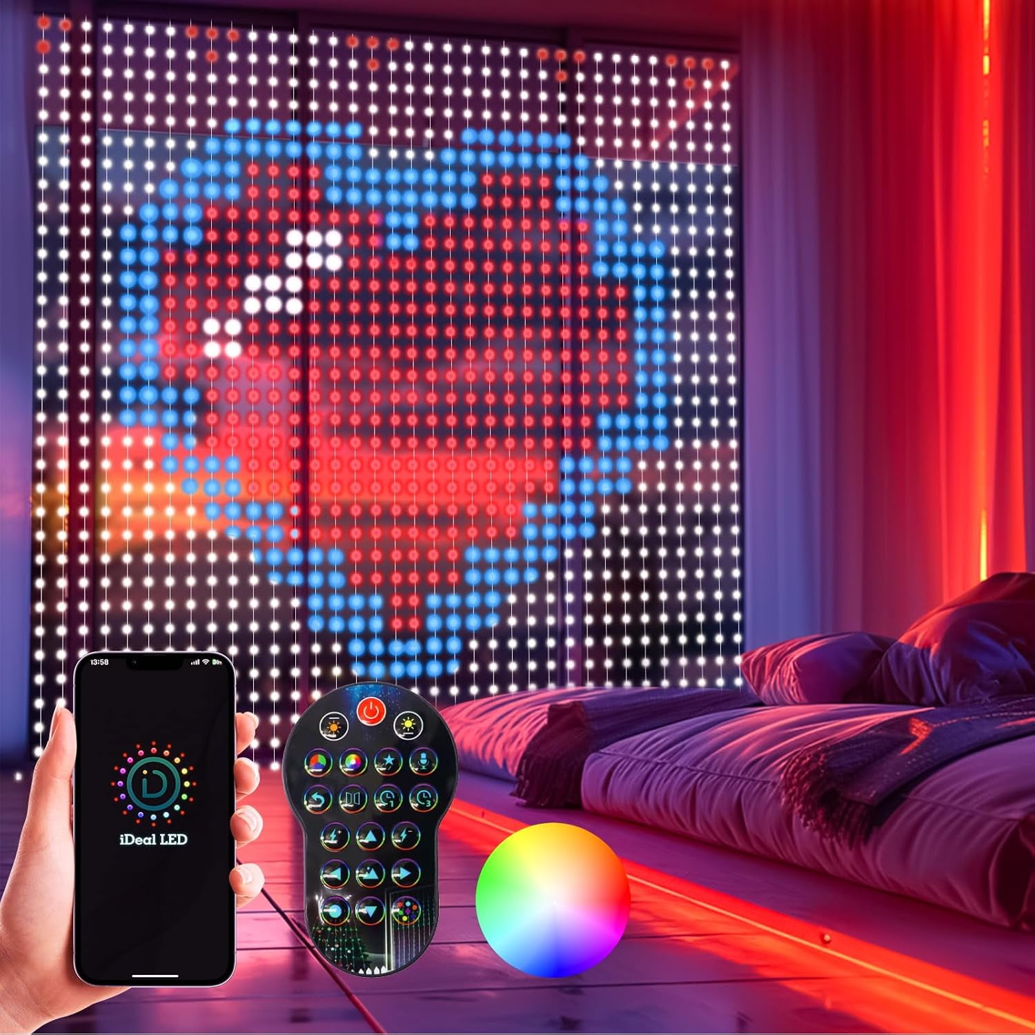 400LED Smart Curtain Lights, 6.6Ft x 6.6Ft Fairy Hanging Curtain String