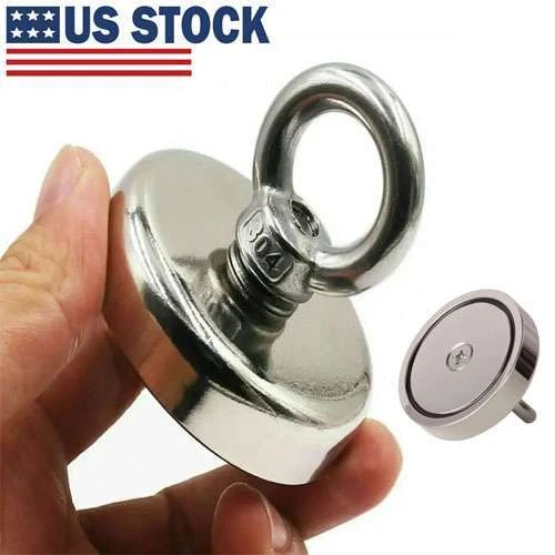 400Lbs Neodymium Fishing Magnet Pulling Force Super Strong Round Rare Earth Hook