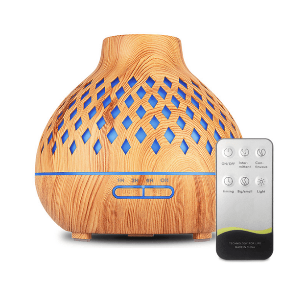 400ML Essential Oil Diffuser, Wood Grain Ultrasonic Aroma Humidifier with Remote Control, 7Color Changing Night Light & Timing Function, Quiet Aromatherapy Diffuser for Home Bedroom Office
