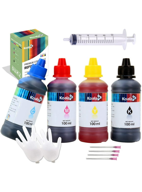 400ML Koala Ink Refill Kit Compatible with Epson 542 552 512 212 288 664 774 Ink Cartridges, Compatible Canon, HP, Brother, Lexmark Inkjet Printer Ink Refill Bottles Non-OEM