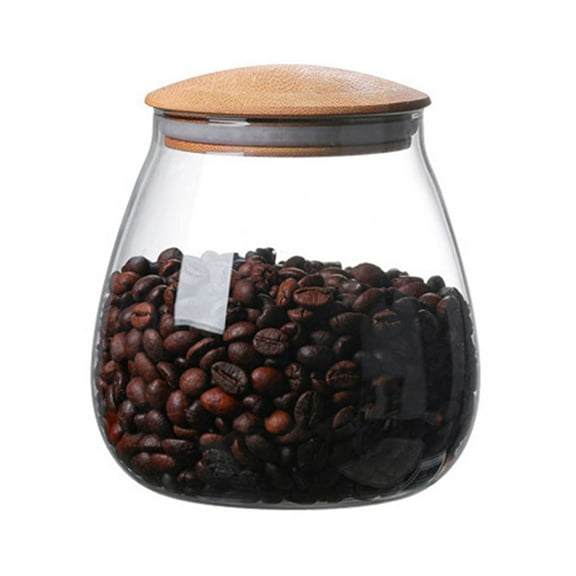 400Ml/14Oz Clear Cute Glass Storage Jar Holder With Airtight Bamboo Lid, Round Modern Decorative Small Container Jar For Coffee, Spices, Candy, Salt, Cookies, Condiments, Pepper, Sugar