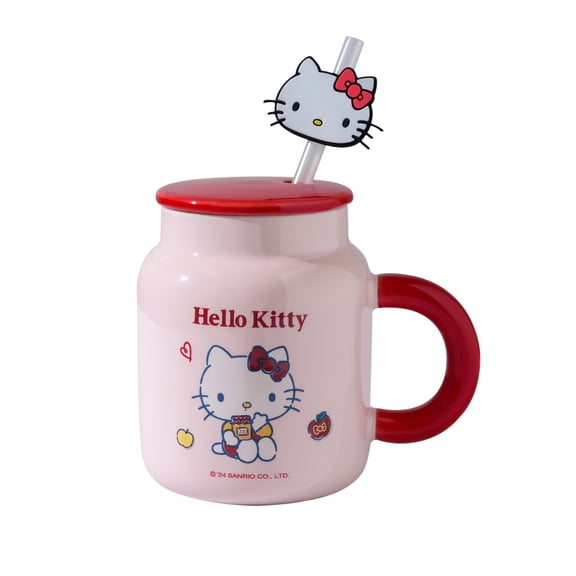 400Ml Kuromi Ceramic Mug Large Capacity Kawaii Cup with Lid and Straw Coffee Household Breakfast Milk Birthday Gift Cups