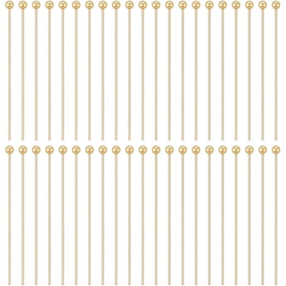 400PCS 18K Gold Plated Ball Head Pins 24 Gauge/0.5mm Brass Satin Pins 1.2 Inch/30mm End Headpins Straight Head Pins for Pendant Earring Jewelry Making Findings Gold