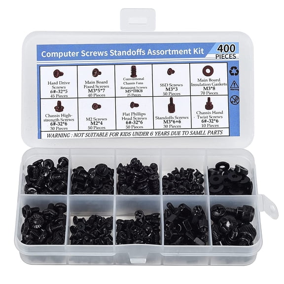 400PCS Computer s Motherboard Standoffs Assortment Kit for Universal Motherboard, HDD, SSD, Hard Drive,Fan, Power Supply, Graphics, PC Case for DIY & Repair
